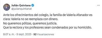 Abogada familia de Valeria Afanador sobre posibilidad de recibir una póliza por su muerte - crédito @julianquintanat/X