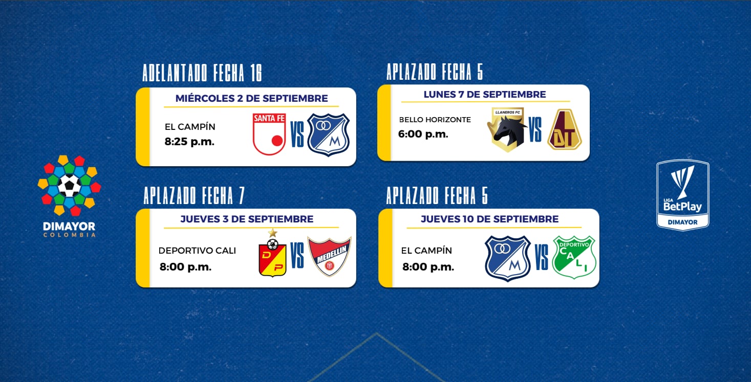 Esta es la programación de algunos partidos aplazados en la Liga BetPlay, con el inicio de la quinta fecha - crédito Dimayor