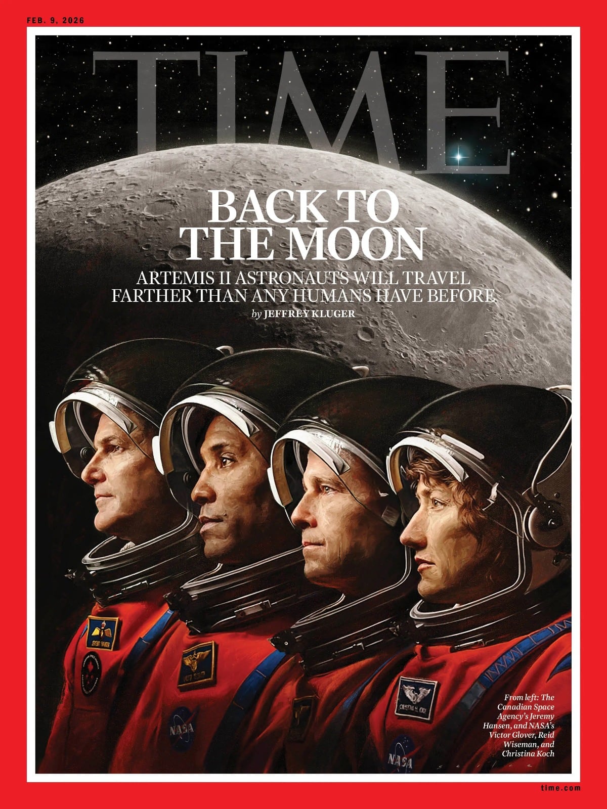 Artemis II será la primera misión lunar en incluir a una mujer, un astronauta afroamericano y un canadiense, destacando la diversidad y la inclusión en la exploración espacial (Portada de TIME)
