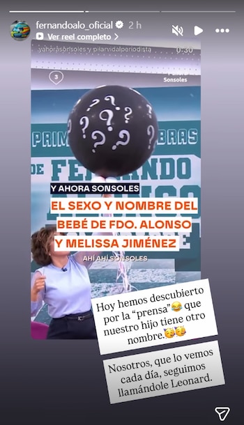 Fernando Alonso aclara el verdadero nombre de su primer hijo (Instagram)