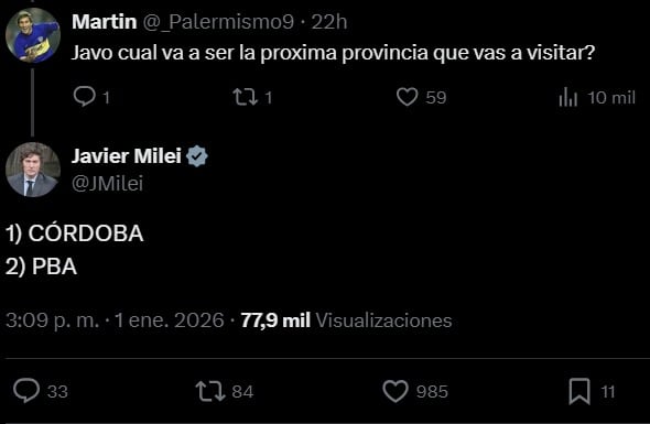 La respuesta de Javier Milei en Twitter