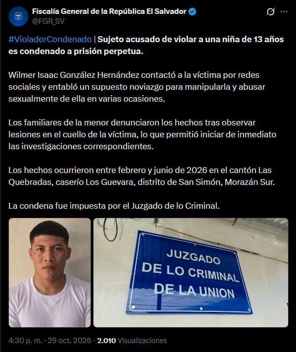 Un juzgado de Morazán declaró culpable a un hombre que se acercó a una menor de 13 años a través de redes sociales. La manipulación duró meses antes de que la familia advirtiera las señales.