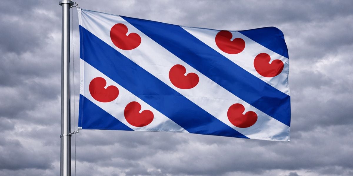 La bandera de Frisia destaca por su diseño único con franjas azules y blancas, y siete corazones rojos conocidos como 'pompeblêden' (Imagen Ilustrativa Infobae)