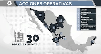 Mapa de las autoridades que revela el nivel de la operación contra la organización de "El Caballito". Crédito: FGR