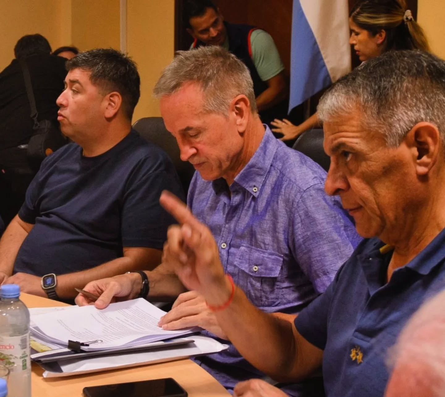 Cristian Jerónimo, Jorge Sola y Octavio Argüello, cotitulares de la CGT, en la reunión del Consejo Directivo