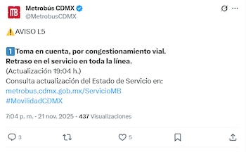 Por congestionamiento vial, el Metrobús