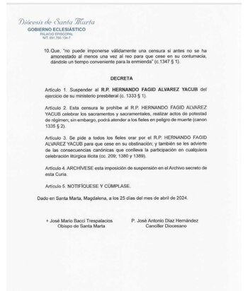 Decreto de suspensión eclesial -