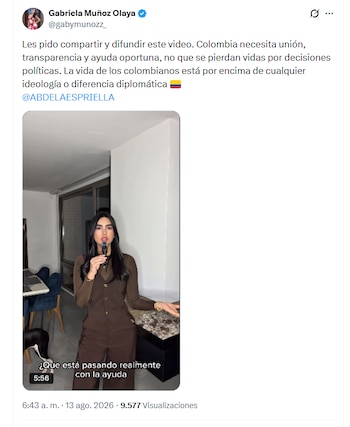 Muñoz compartió el video la mañana del jueves 13 de agosto de 2026 - crédito @gabymunozz_/X