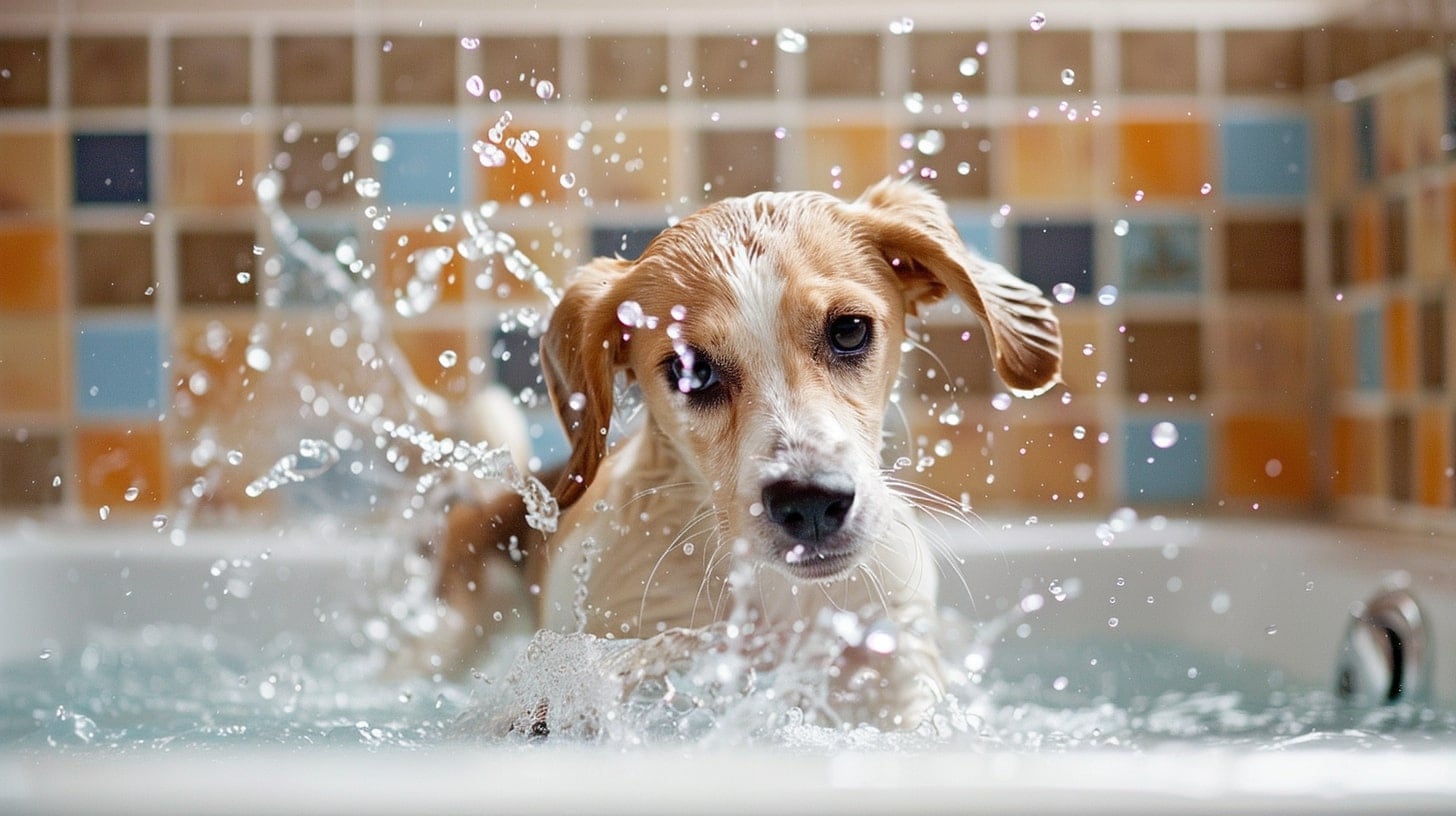 Perro disfrutando de un baño con jabón y agua, manteniendo su pelaje limpio y saludable - (Imagen Ilustrativa Infobae)