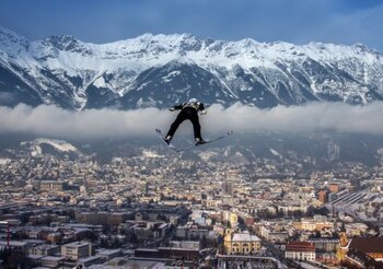 Norway's Anders Fannemel soars through the air during a training session of the Four Hills competition (Vierschanzentournee) of the FIS Ski Jumping World Cup in Innsbruck on January 3, 2015. The third competition of the Four-Hills Ski jumping event takes place in Innsbruck before the tournament continues in Bischofshofen (Austria). AFP PHOTO / JOE KLAMAR (Photo credit should read JOE KLAMAR/AFP/Getty Images)