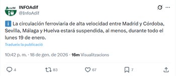 Adif suspende las conexiones entre