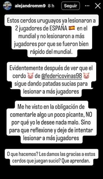 Alejandro justifica sus comentarios haciendo referencia a la forma de jugar de los futbolistas de Uruguay (Captura de Pantalla)