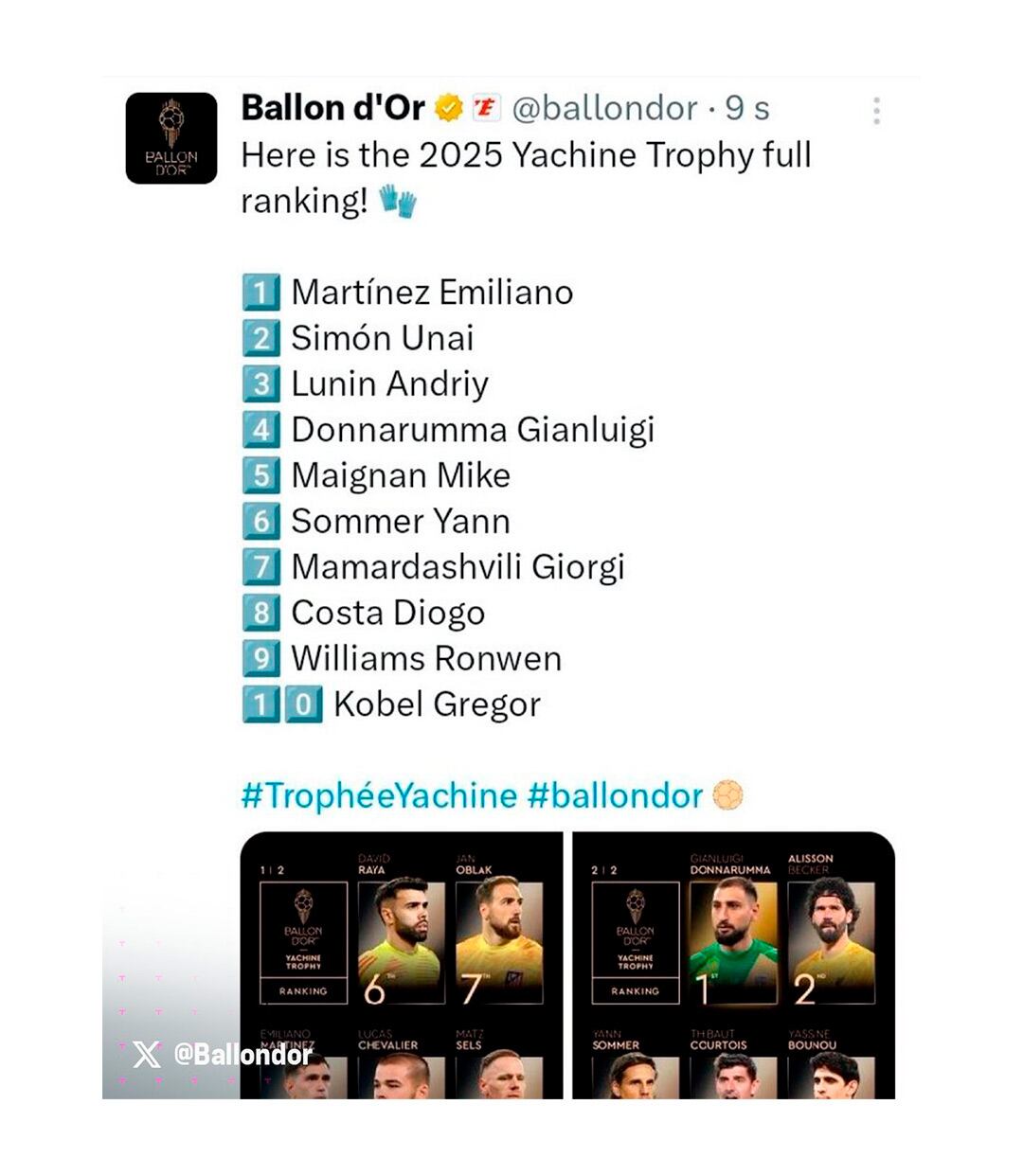 El posteo publicado por error desde la cuenta de X del Balón de Oro