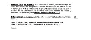 Pleno del Congreso verá el