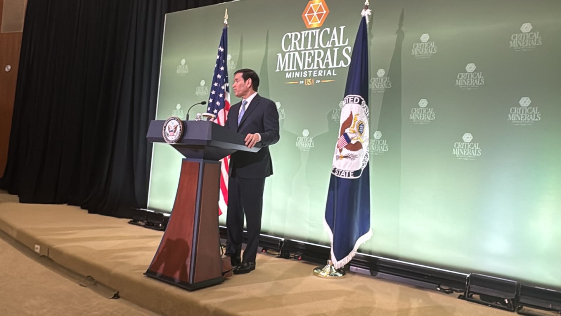 Marco Rubio, secretario de Estado, durante la conferencia de prensa que ofreció en la Cumbre de Minerales Críticos, (Washington, Estados Unidos)
