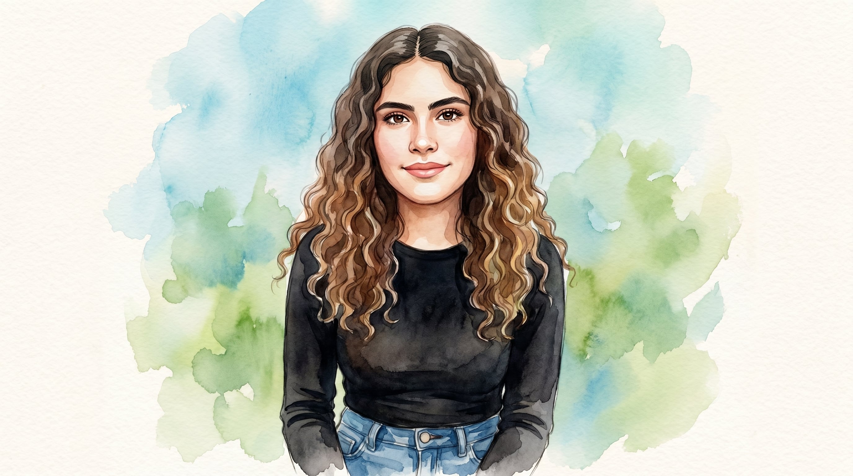 Ilustración digital en acuarela de Yorleni Alas, joven hondureña desaparecida, capturando sus rasgos distintivos con un fondo de colores suaves que evocan naturaleza y esperanza. (Imagen Ilustrativa Infobae)