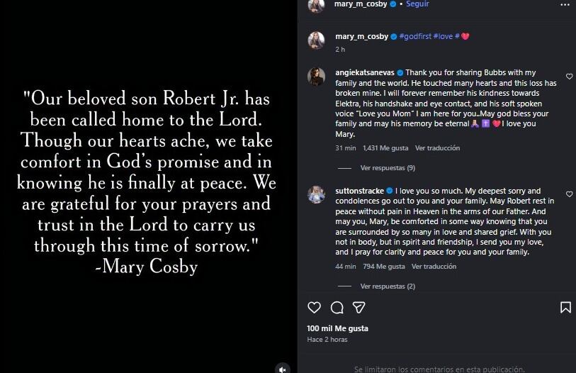 Mary Cosby confirmó la muerte de su hijo con un comunicado de Instagram. (Instagram/Mary Cosby)