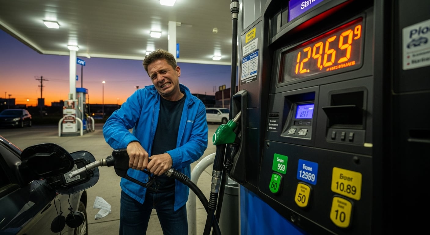 Un hombre muestra su frustración mientras carga gasolina en su vehículo, reflejando el impacto del aumento en los precios de los combustibles. (Imagen Ilustrativa Infobae)