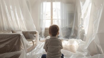 Un niño se cubre la