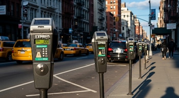 Parquímetros digitales muestran el mensaje