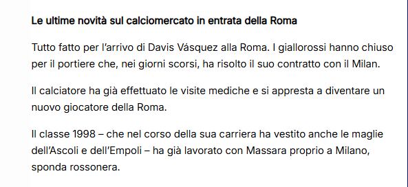 Gianluca Di Marzio aseguró que Devis Vásquez ya presentó exámenes médicos con la Roma- crédito gianlucadimarzio.com