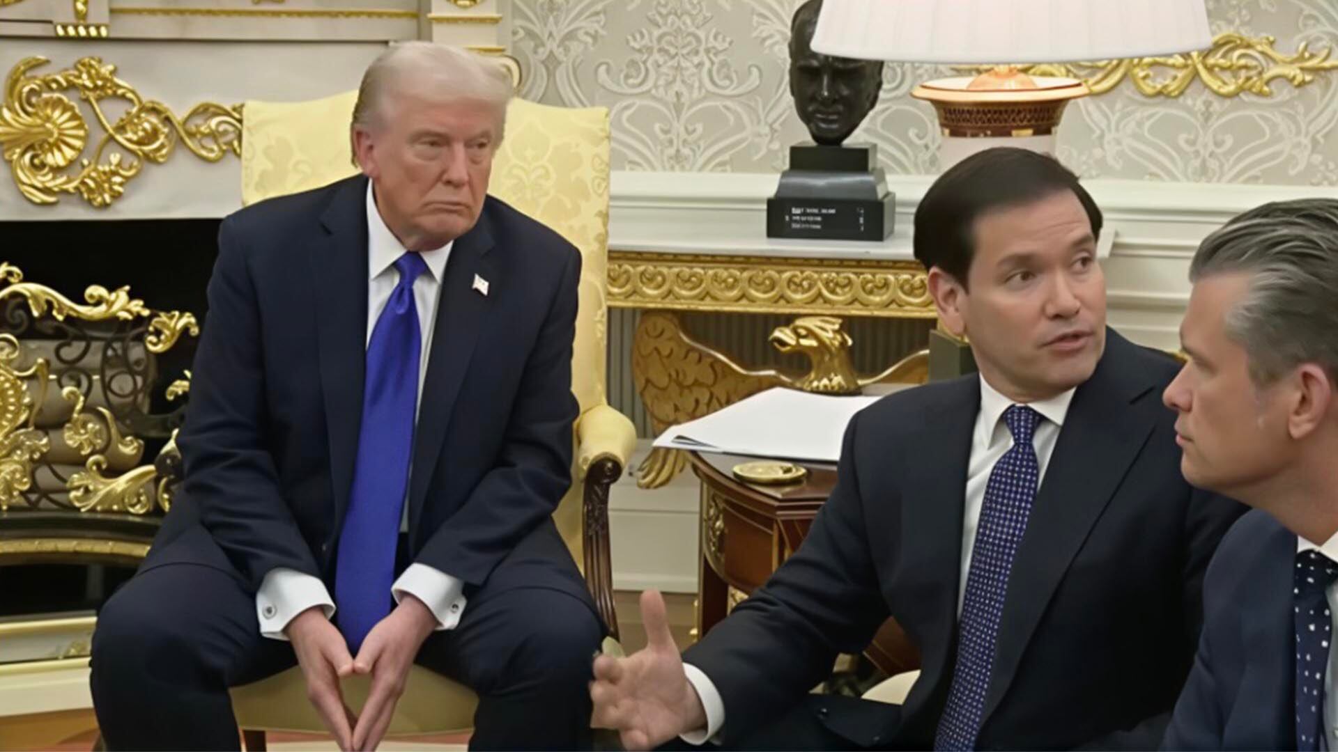 El presidente de EEUU, Donald Trump, con Marco Rubio y Pete Hegset en una reunión en la Casa Blanca