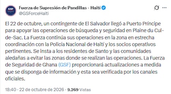 Un contingente de El Salvador llegó a Puerto Príncipe para reforzar las operaciones de búsqueda y seguridad en Plaine du Cul-de-Sac, coordinadas con la Policía Nacional de Haití. (Cortesía: Fuerza de Supresión de Pandillas)