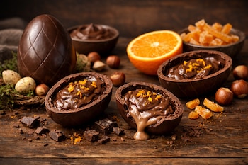 Los huevos de chocolate rellenos de crema de avellanas y naranja sorprenden como propuesta innovadora en la celebración pascual (Imagen Ilustrativa Infobae)