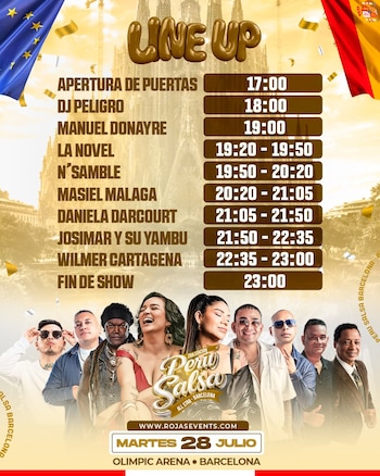 El lineup del 28 de julio en Barcelona del Perú Salsa All Stars II
