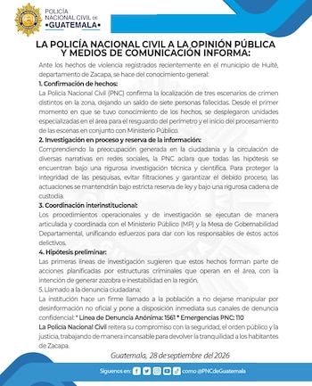El Ejército de Guatemala atribuyó los enfrentamientos armados en Huité a disputas territoriales entre organizaciones del crimen organizado.