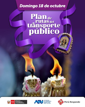 Afiche morado con el texto Plan de rutas del transporte público, dos velas encendidas y logotipos institucionales en la parte inferior