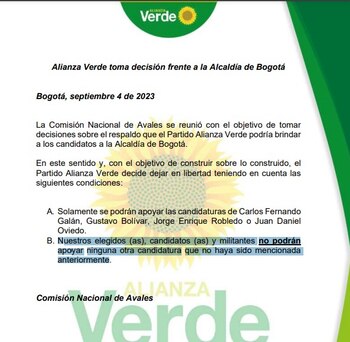 Comunicado de la Alianza Verde