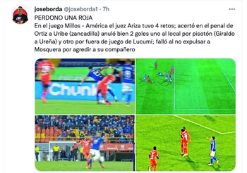 José Borda reacción al partido Millonarios Vs. América de Cali. Captura de pantalla