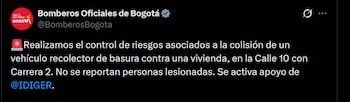Bomberos de Bogotá mencionó que