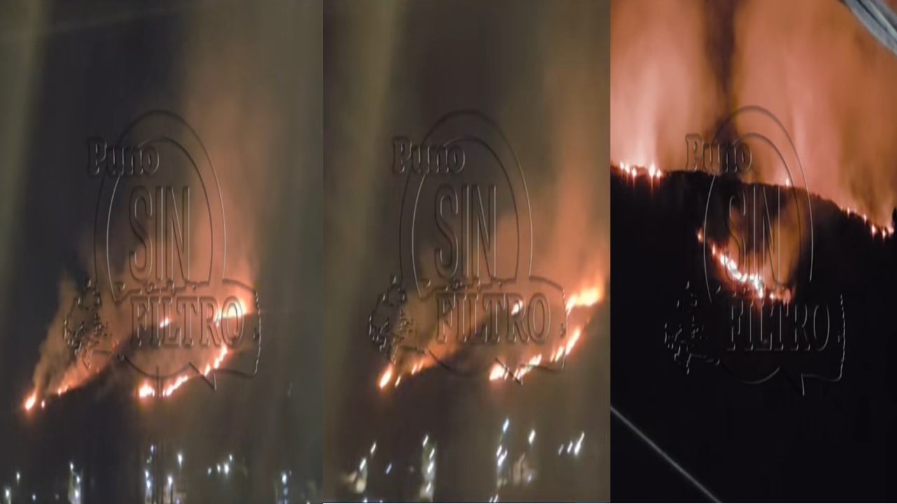 Un incendio forestal consume una zona alta de Patallani, en la región peruana de Puno, donde las autoridades monitorean la emergencia.