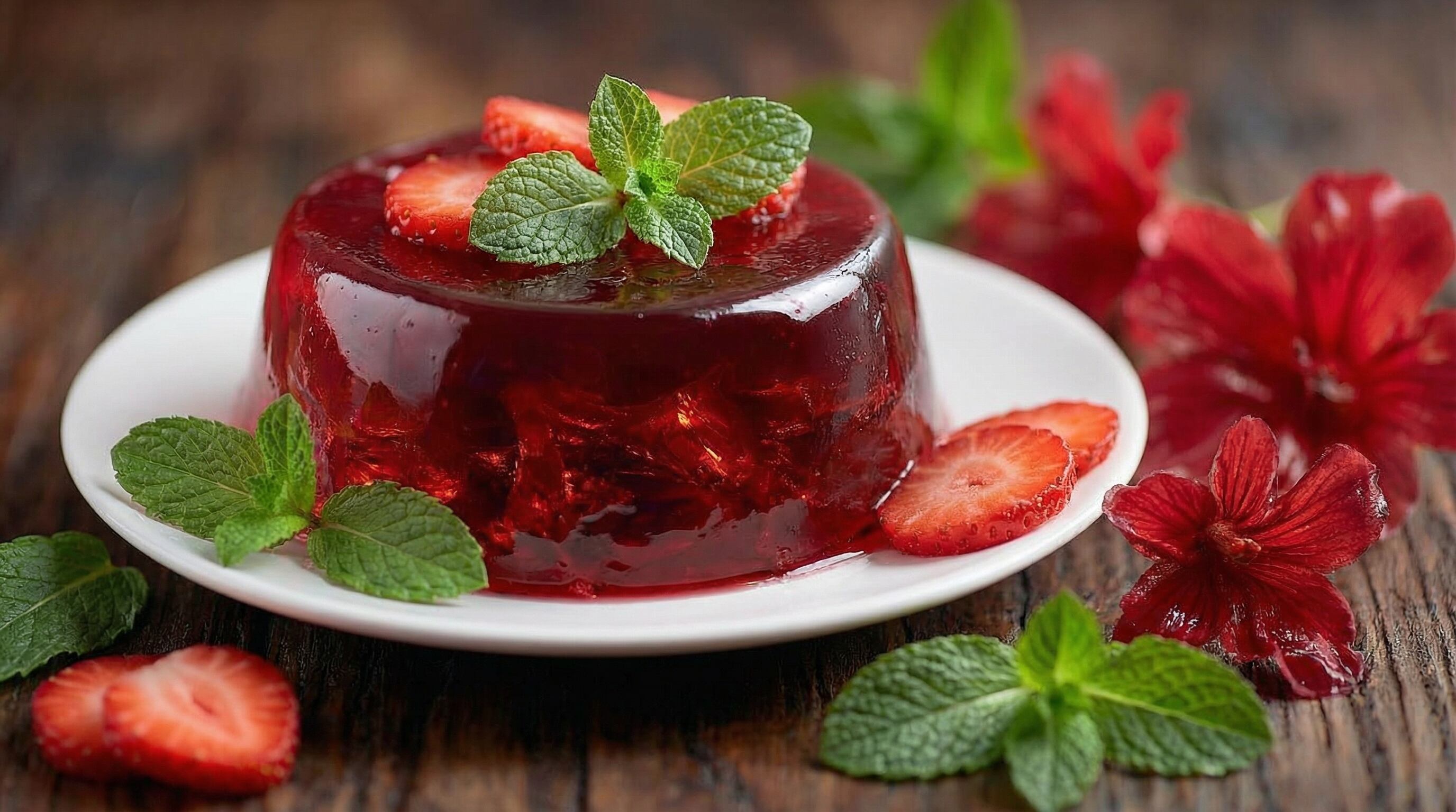 La receta utiliza flores secas de jamaica, agua, azúcar y gelatina sin sabor, creando un postre de tono rubí y sabor floral (Imagen Ilustrativa Infobae)