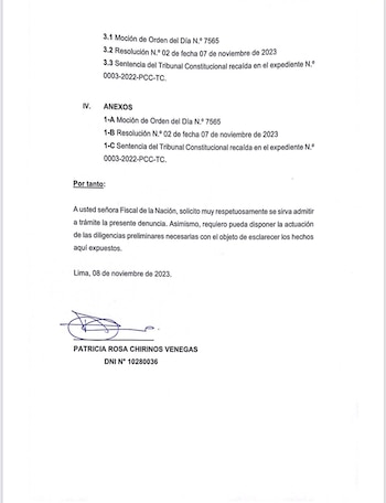 Chirinos pide a Benavides que