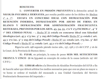 La orden de prisión preventiva