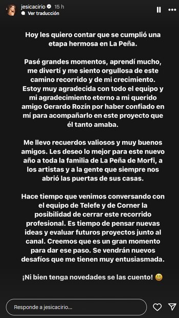 Jesica Cirio se despidió de