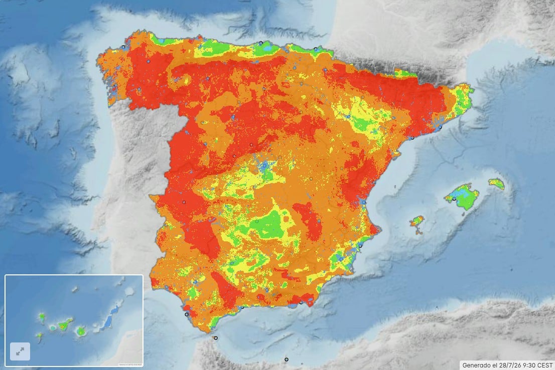 Riesgo de incendios este martes 28 de julio. (Ministerio del Interior/X)
