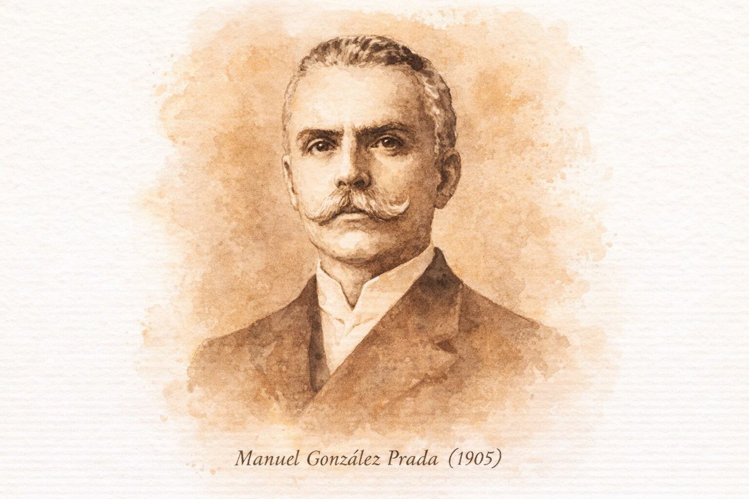Una ilustración en acuarela en tonos sepia con trazo manual presenta al destacado escritor y pensador peruano Manuel González Prada, sobre un fondo pictórico suave. (Imagen Ilustrativa Infobae)