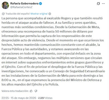 Las autoridades regionales han ofrecido incentivos económicos para quienes aporten datos que permitan identificar y capturar a los responsables materiales e intelectuales de los hechos violentos registrados - crédito @RafaelaCortesZ