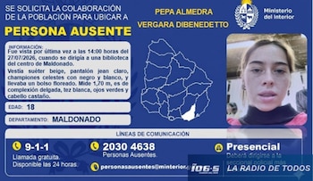 Placa de búsqueda de la joven publicada por el Ministerio del Interior