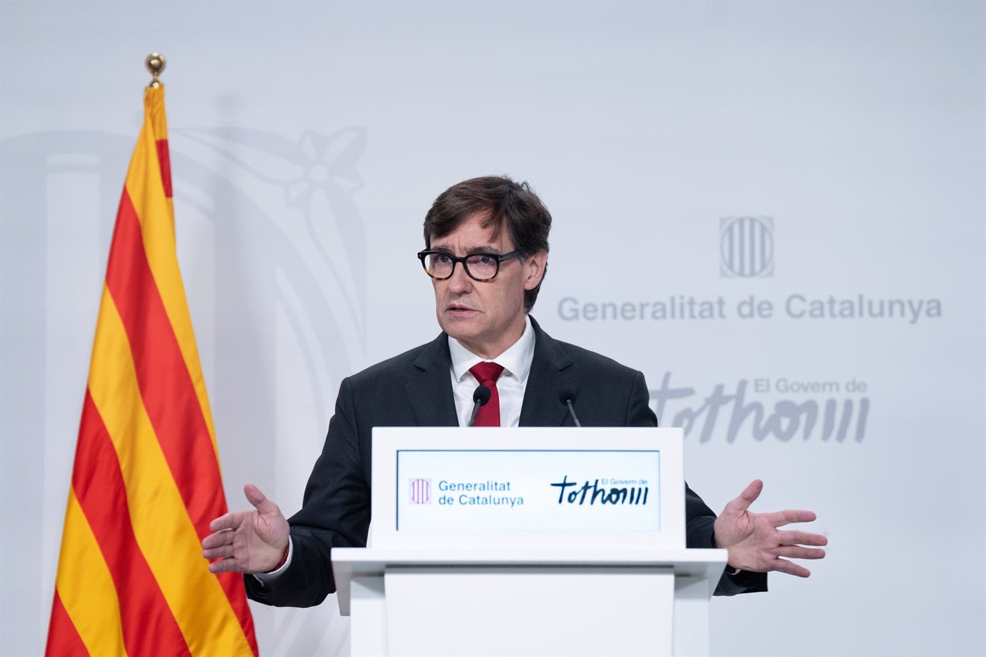 29/04/2025 El presidente de la Generalitat de Catalunya, Salvador Illa, en rueda de prensa tras la sexta reunión del comité de crisis por el apagón eléctrico producido este lunesPOLITICA DAVID ZORRAKINO - EUROPA PRESS