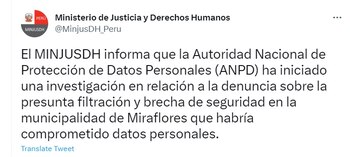 Comunicado del MINJUSDH