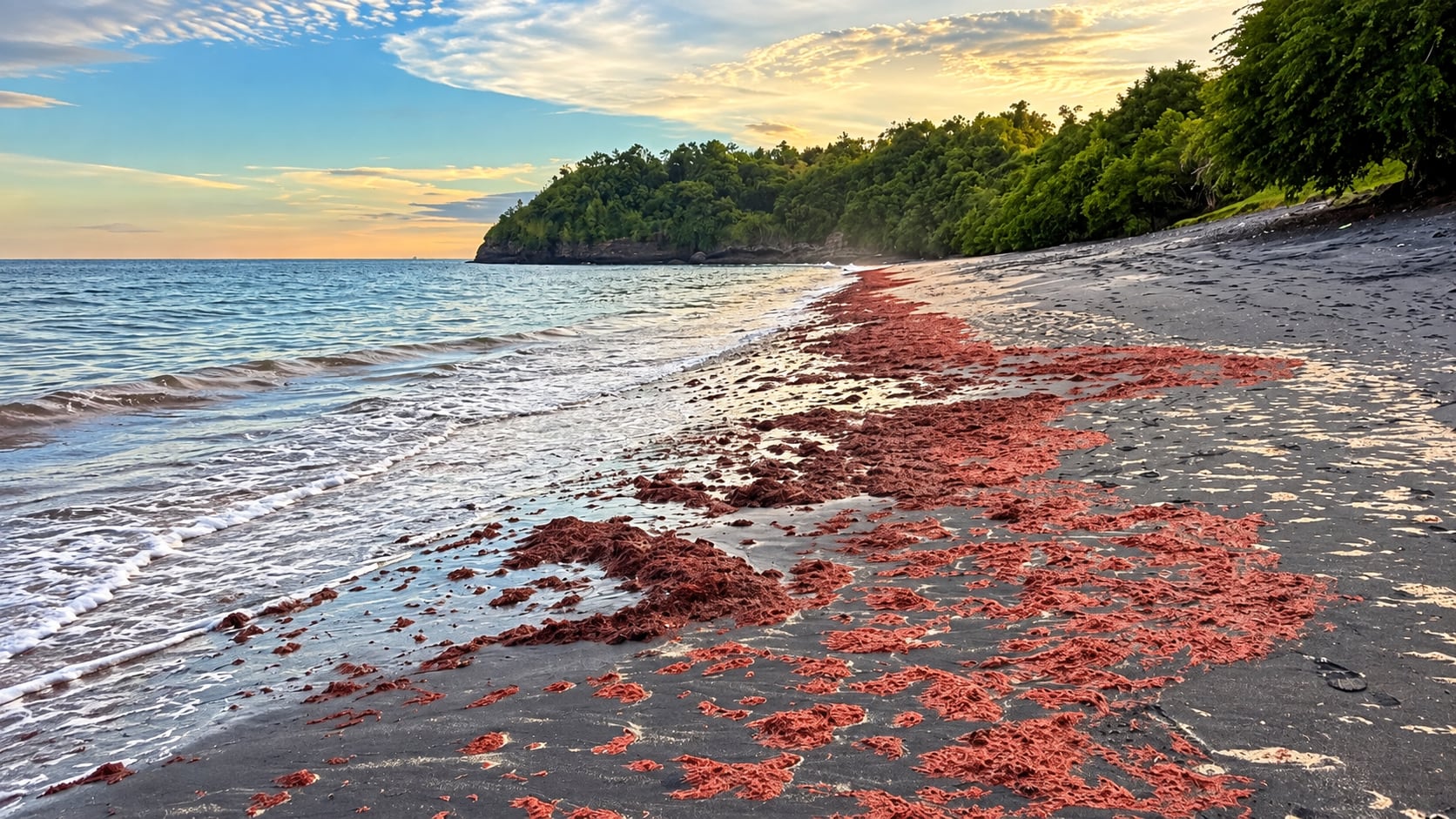 MiAmbiente reportó floraciones del género Ceramium en distintos sectores de la costa panameña y mantiene estudios para identificar la especie. Tomada de Instagram