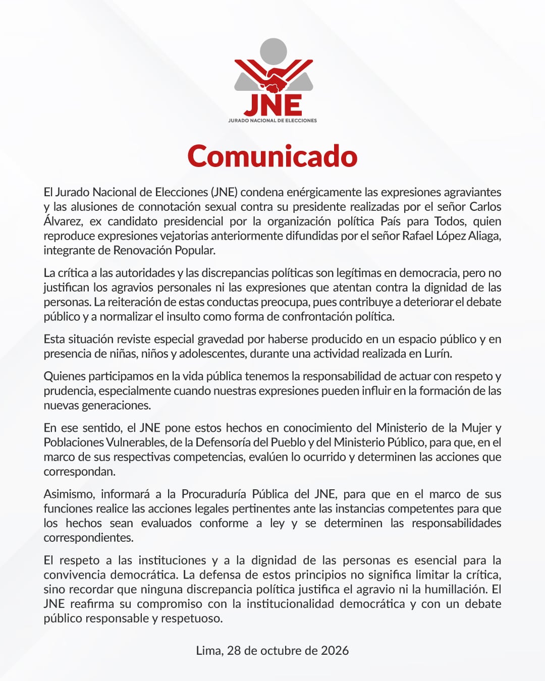 Comunicado del JNE