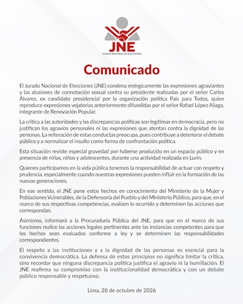 Comunicado del JNE