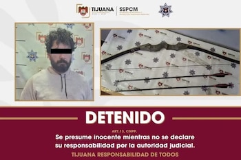Alexander “N”, de 36 años, tenía meses disparando flechas contra autos y casas en el fraccionamiento Terrazas de Mendoza en Baja California. Crédito: Especial