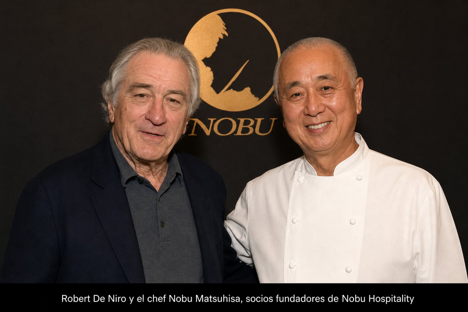 Los socios fundadores de Nobu Hospitality, el actor Robert De Niro y el chef Nobu Matsuhisa, posan juntos durante un evento de la empresa (Imagen Ilustrativa Infobae)